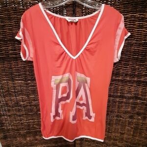 Rebel Yell Size Large PA Petal Snap Short Sleeve V Neck Graphic Baseball Tee Red
